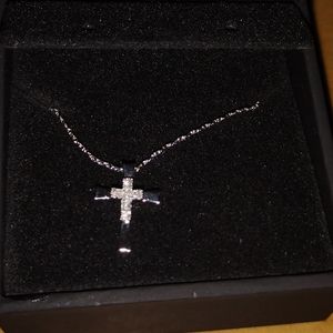 Zales 1/20 CT. T.W. Diamond Overlay Cross Pendant in Sterling Silver